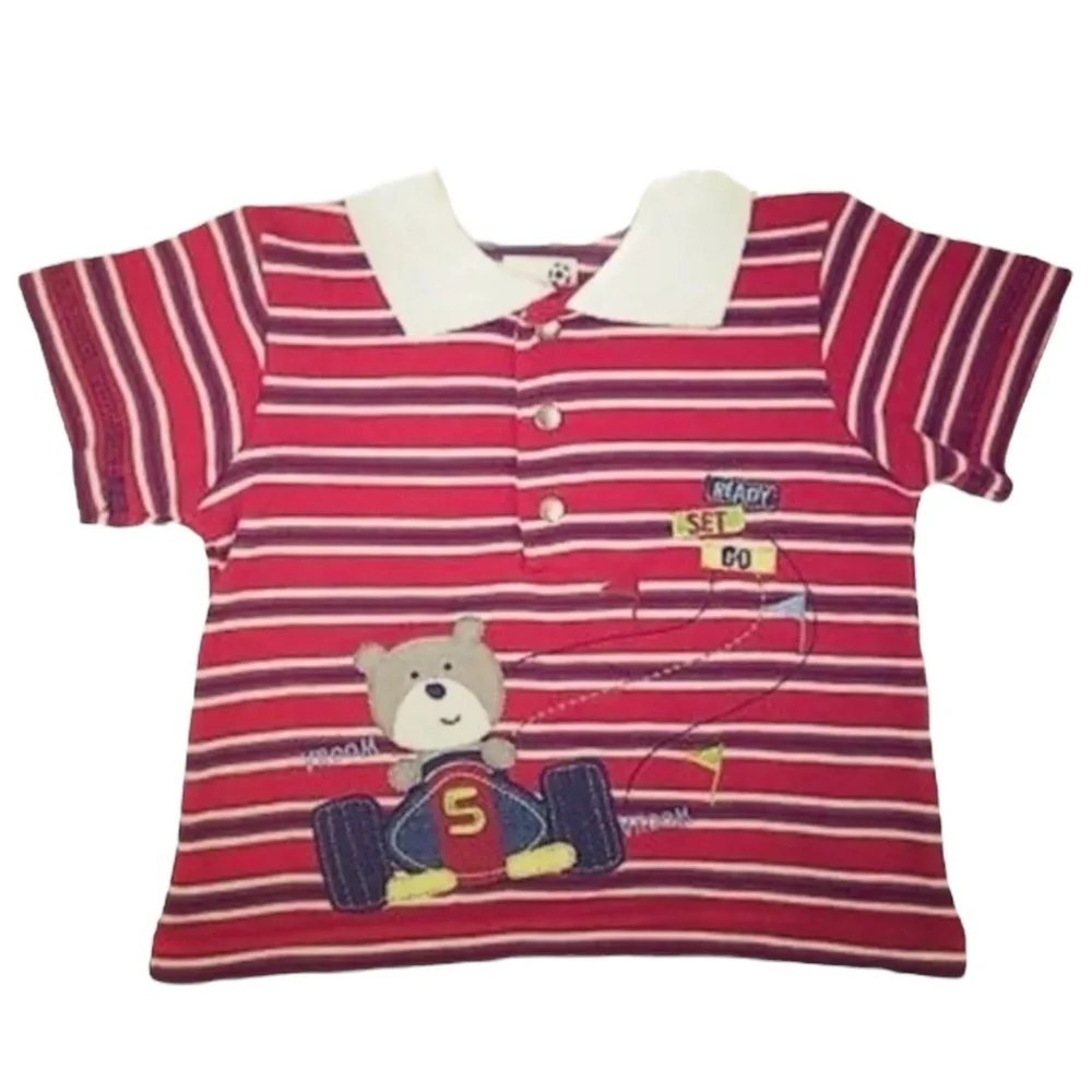 Okie Dokie Polo‎ Shirt Baby 6-9 Months Red White Striped Collared Ready Set Go